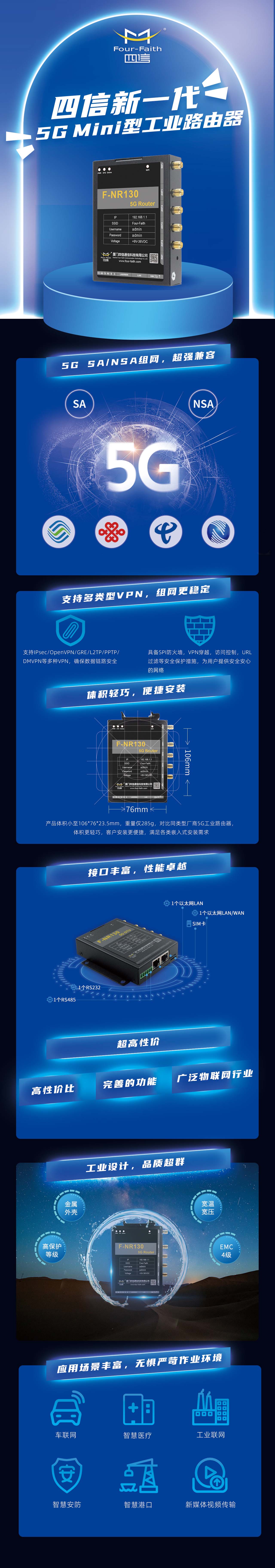 5G工業(yè)路由器-四信新一代5G Mini型工業(yè)路由器,支持5G SA/NSA組網(wǎng)，支持VPN